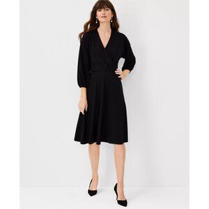Vintage 90s Ann Taylor Black 3/4 Sleeve V-Neck Wrap Office Siren Corpcore Dress